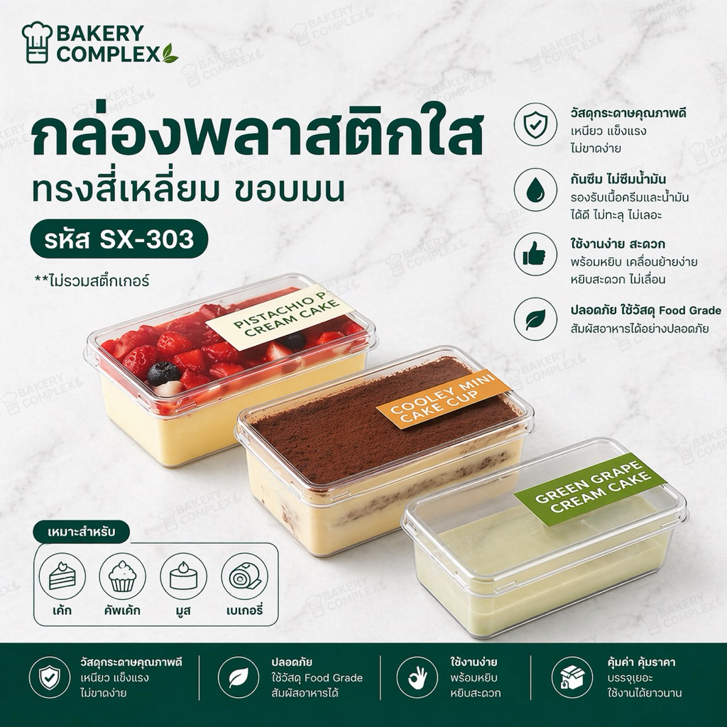 กล่องพลาสติก SX-303 สำหรับใส่อาหาร และขนมต่างๆ แพ็คละ 50 ชุด