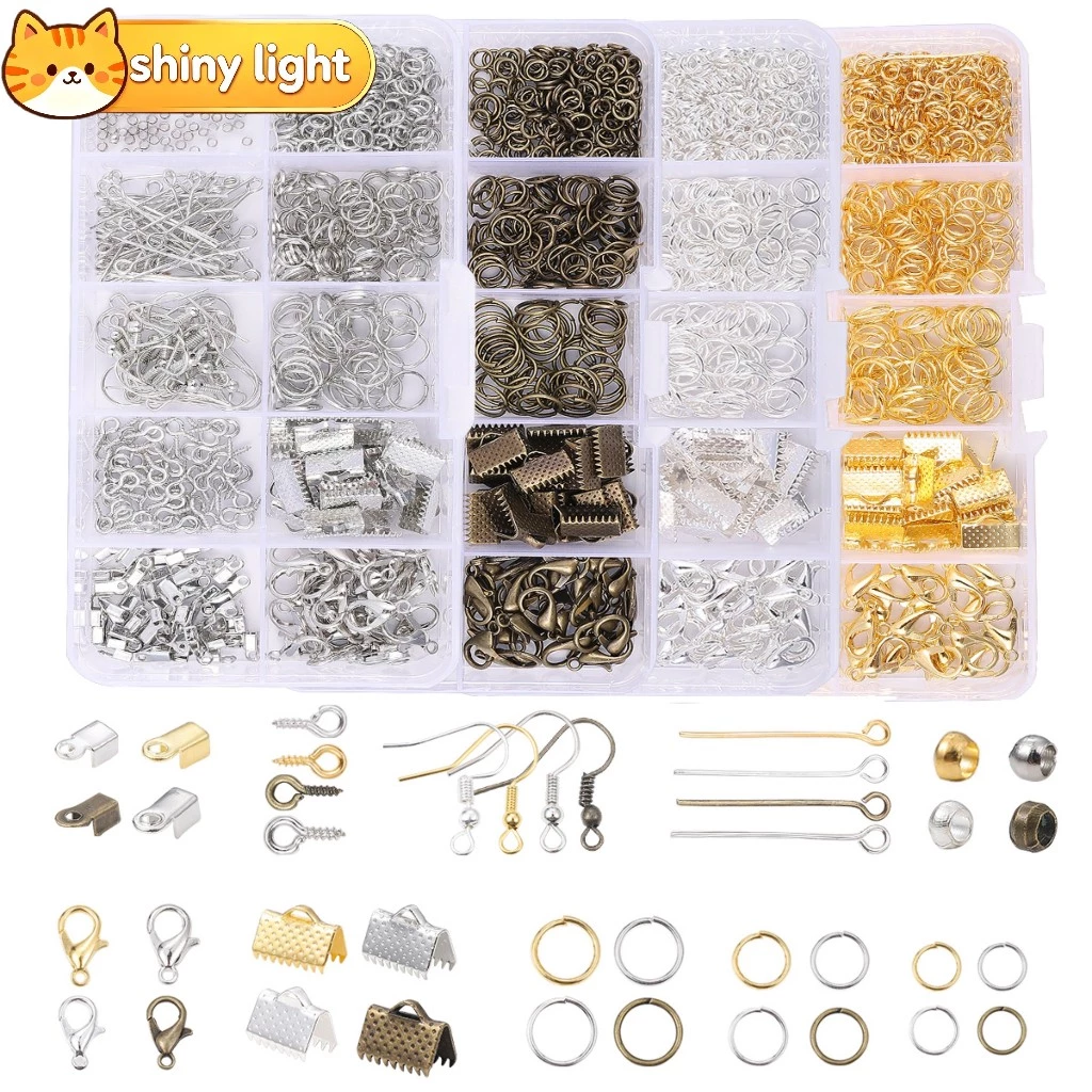 1 กล่อง ชุดอุปกรณ์ DIY เครื่องประดับ ตะขอล็อคกุ้ง แหวนกระโดดโลหะผสม สำหรับทำต่างหู สร้อยคอ กำไล ครบเซต