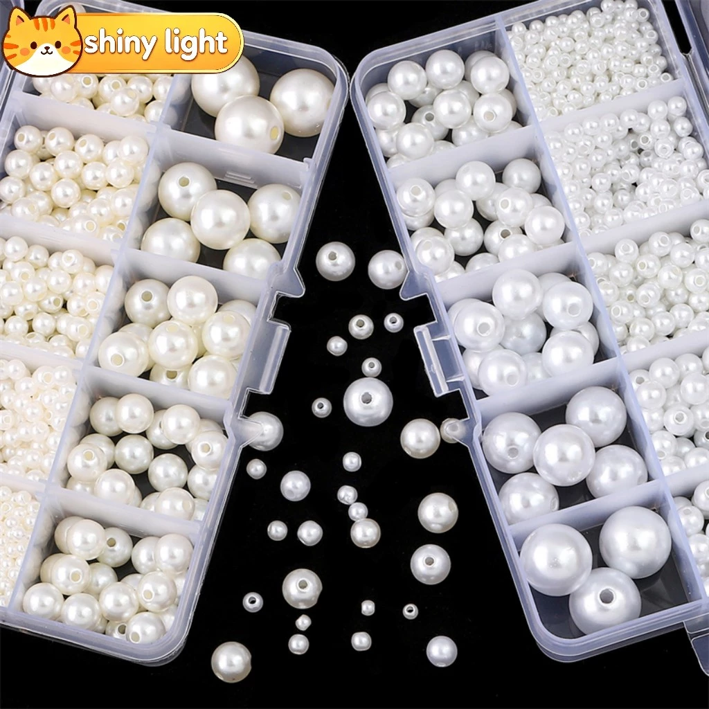 1 กล่อง ชุดไข่มุกพลาสติก หลายขนาด 3-14 มม. อุปกรณ์ DIY ทำเครื่องประดับร้อยลูกปัด ตกแต่งเล็บ ครบเซต