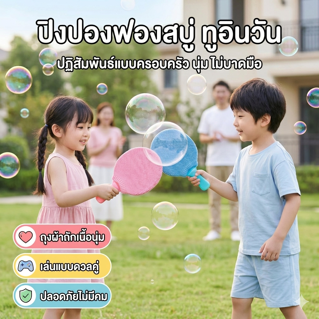 🔥สินค้าใหม่🔥HOTU ไม้ปิงปองฟองสบู่ 🏓ฟองสบู่เด้งดึ๋ง ของเล่นเด็กตบฟองได้ไม่แตกง่าย ของเล่นกลางแจ้ง