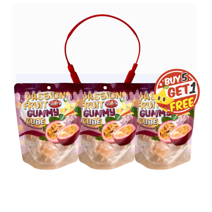 (Pack 5 Free 1) Starry Passion Fruit Gummy CUBE (สตาร์รี กัมมี่รสเสาวรส คิวบ์) 80 กรัม
