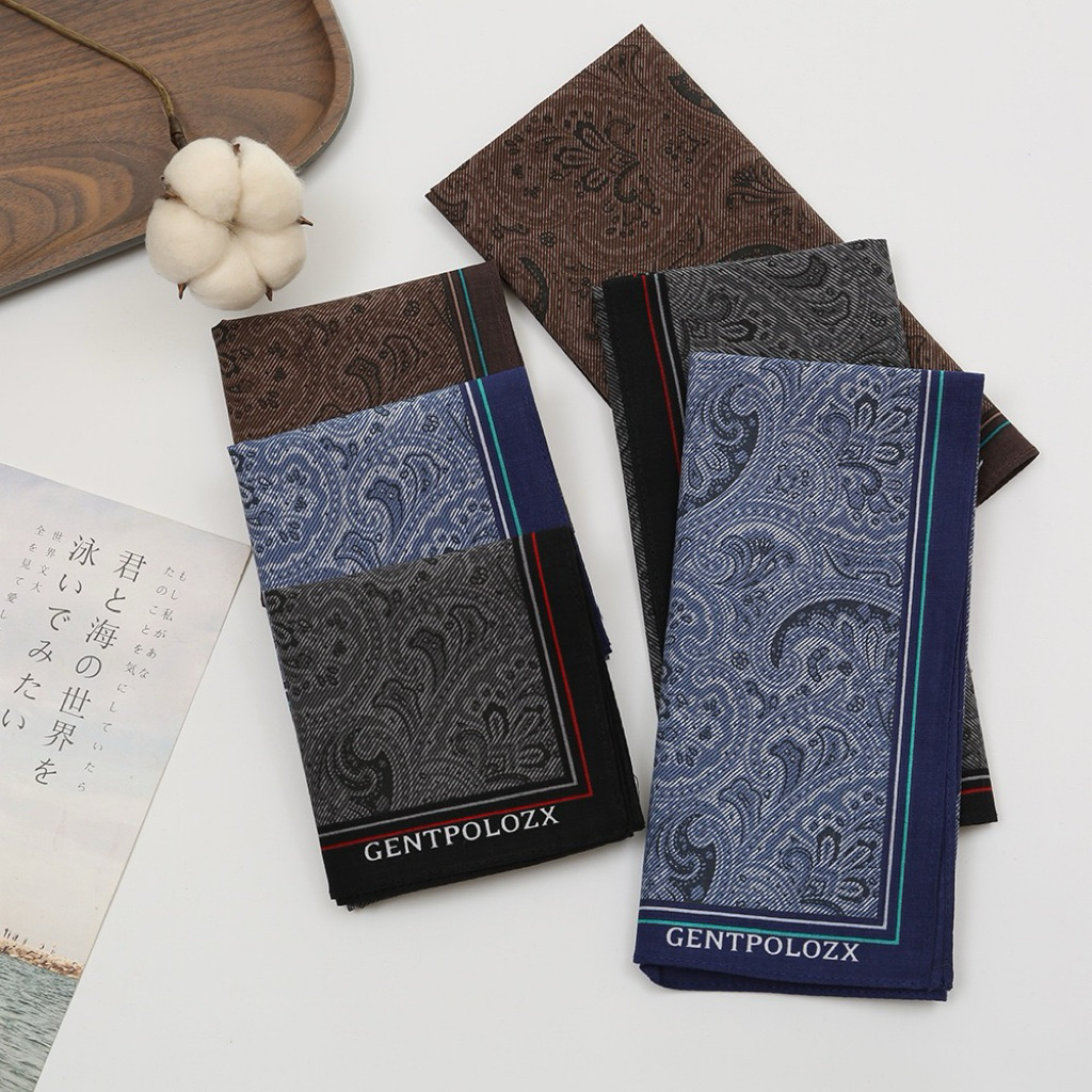 ผ้าเช็ดหน้าผ้าฝ้าย 43×43 ซม. ลายวินเทจ ซับเหงื่อ ผ้านุ่ม บางเบา [CT-50]