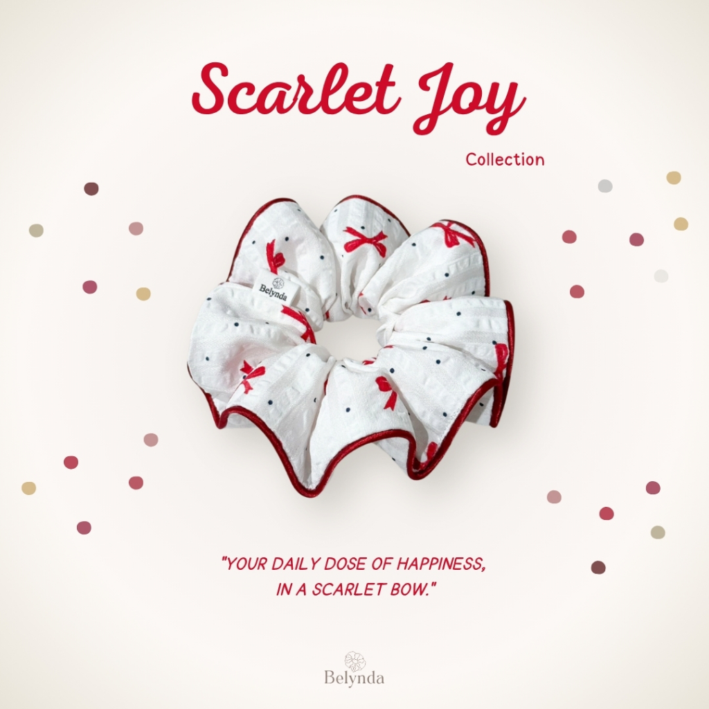 Belynda - Scarlet Joy Collection | ยางรัดผมโดนัท งาน Handmade ลายโบว์แดง กุ๊นขอบพรีเมียม