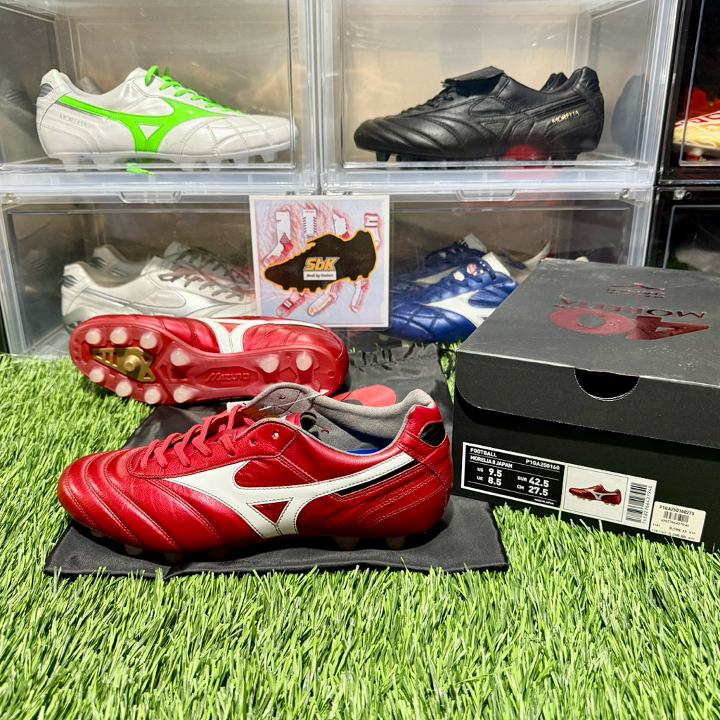 มือสอง รองเท้าฟุตบอล Mizuno Morelia II ครบรอบ 40 ปี สีแดงทับทิม (P1GA250160)Made in Japan🇯🇵 ของแท้  