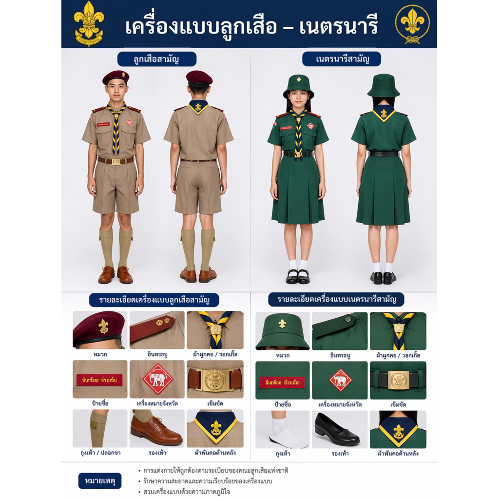 รวมเครื่องแบบลูกเสือ-เนตรนารี สำรอง/สามัญ/สามัญรุ่นใหญ่ ถูกต้องตามระเบียบ *ส่งของทุกวัน*