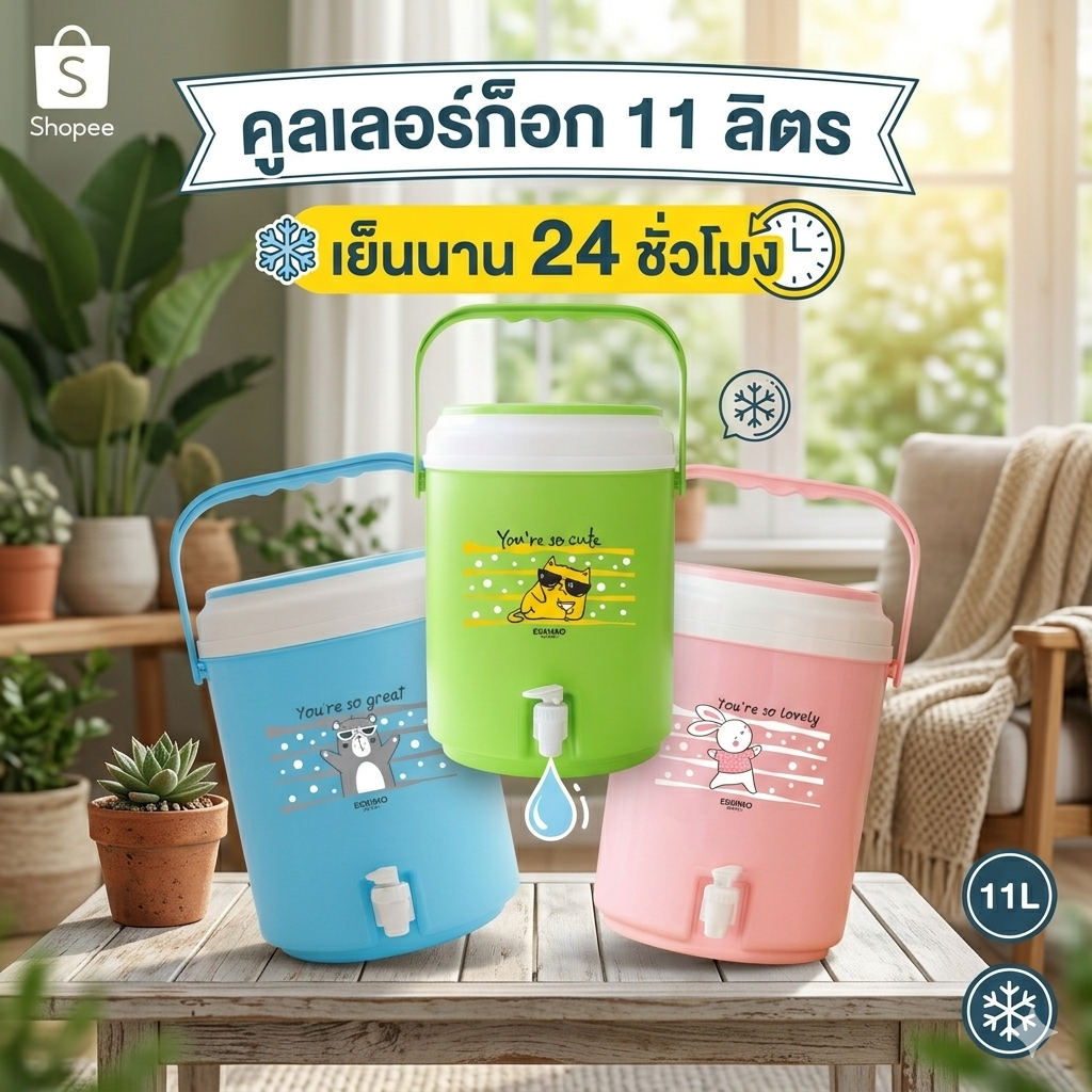 ☃️ Eskimo กระติกน้ำ กระติกน้ำเก็บความเย็น มีก็อก 11L เก็บเย็นนาน 12 ชม. มีหูหิ้ว น้ำหนักเบา แข็งแรง ทนทาน HC1100V