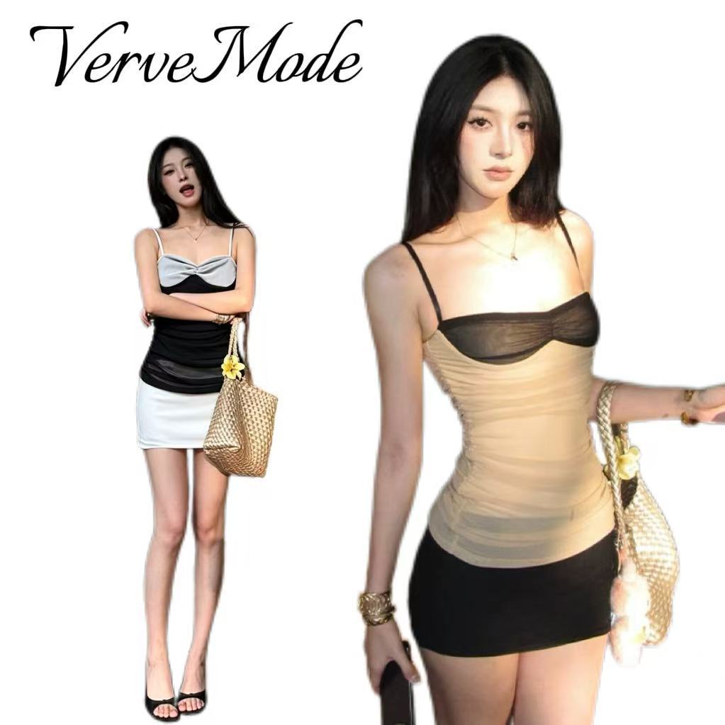 VerveMode.🍓 จัดส่งในประเทศไทย🍓เสื้อสายเดี่ยวผ้าตาข่ายระบายอากาศ ดีไซน์จับจีบสีสันสดใส ช่วยให้ดูสง่างามและเพรียวบาง