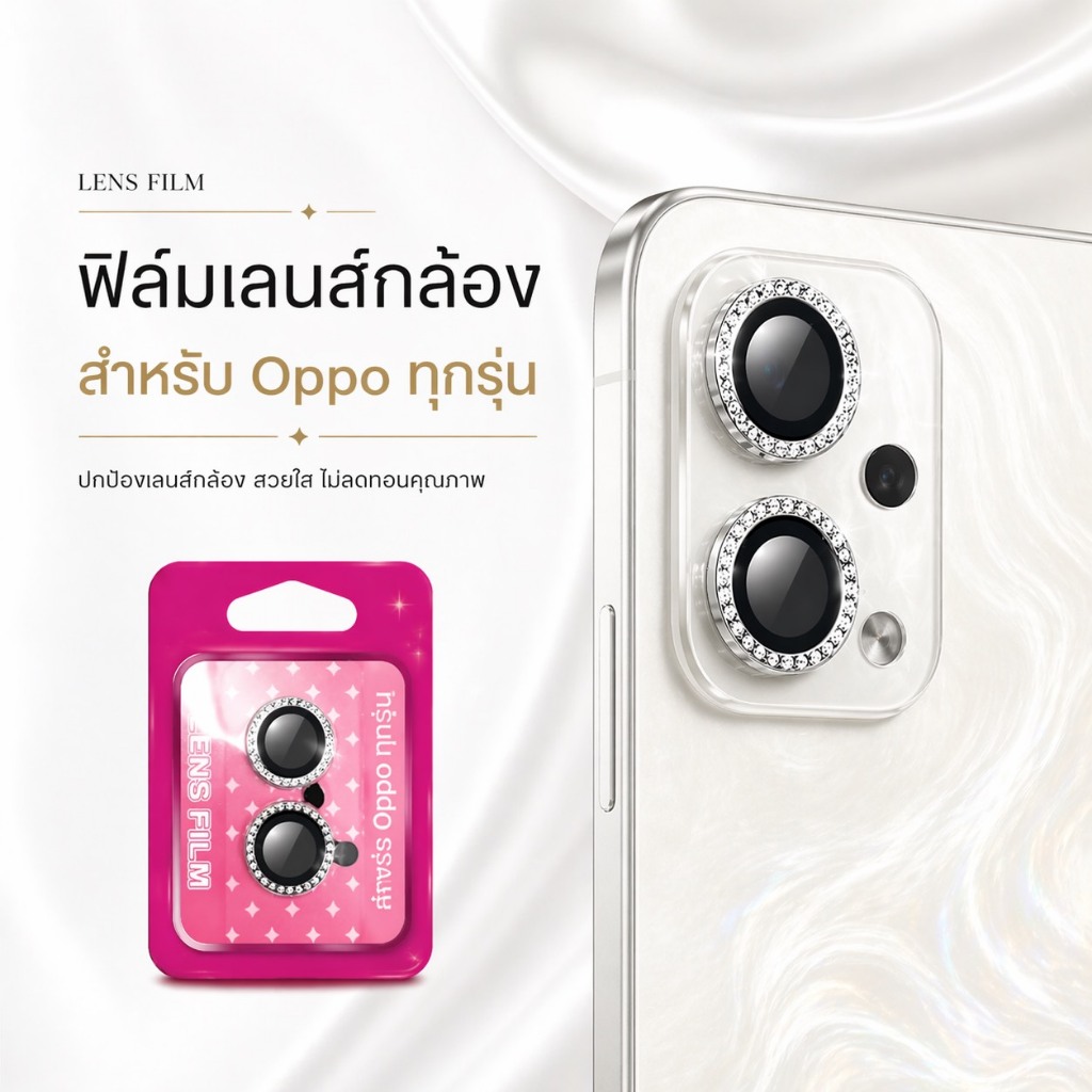 JC168 ฟิล์มเลนส์กล้องแบบใหม่ กล้องบล๊อกแบบเพชร ติดง่าย แค่วาง สำหรับ Oppo Reno14 5G Reno14Pro 5G