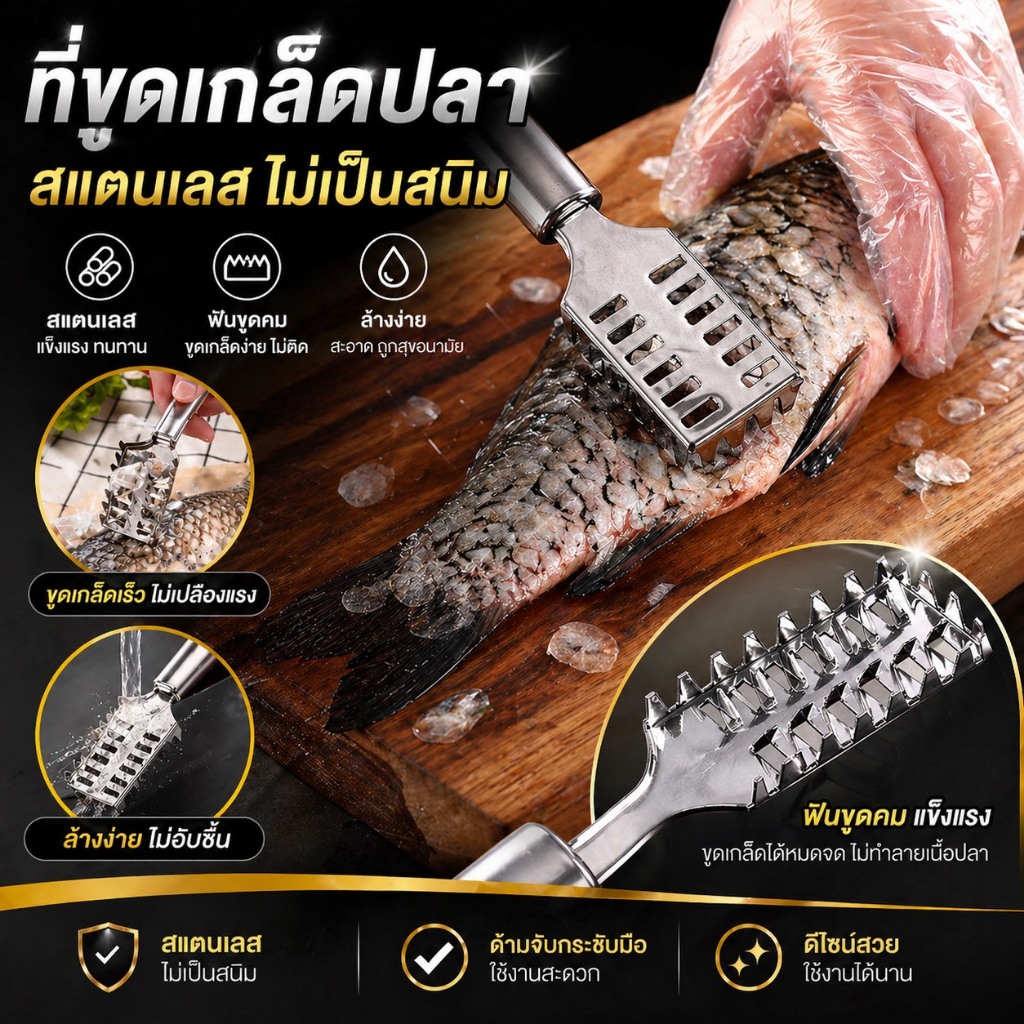 (ส่งจากไทย) ที่แกะตาสับปะรด ที่คีบสแตนเลส ขูดเกล็ดปลา มีดแกะกุ้ง(2หัว)