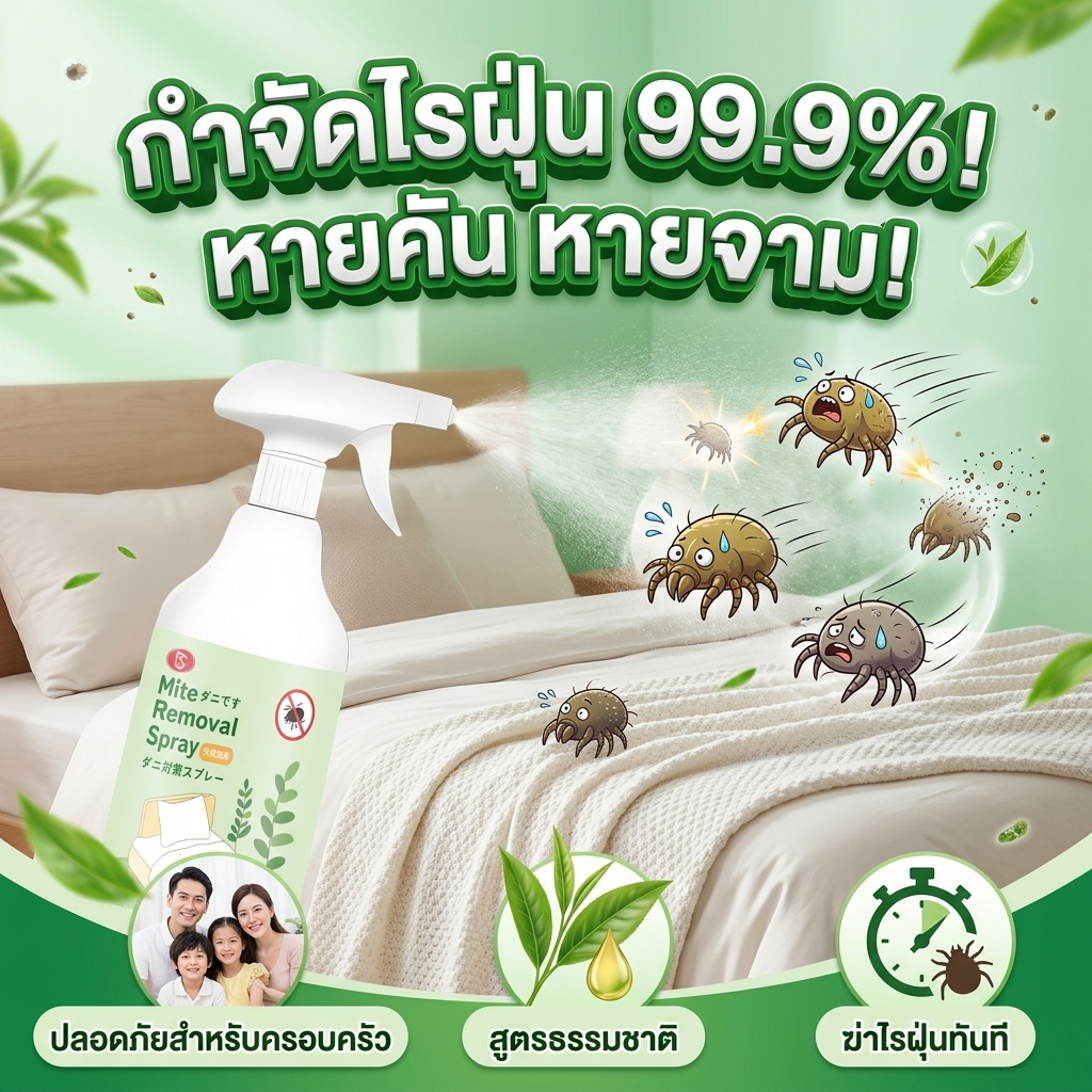 จบปัญหาไรฝุ่นในขวดเดียว สเปรย์กำจัดไรฝุ่น กำจัดไรฝุ่น ป้องกันไรฝุ่น ป้องกันภูมิแพ้ ใช้ได้กับที่นอน หมอน และผ้าห่มทุกชนิด