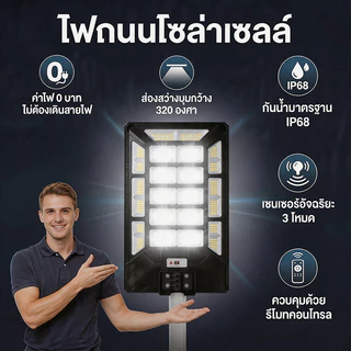【รับประกัน30ปี】ไฟถนนโซล่าเซลล์ 5500,0000W ไฟโซล่าเซลล์ Solar Light LED ไฟสปอตไลท์ IP67กันน้ำ ไฟถนนรีโมทคอนโทรล