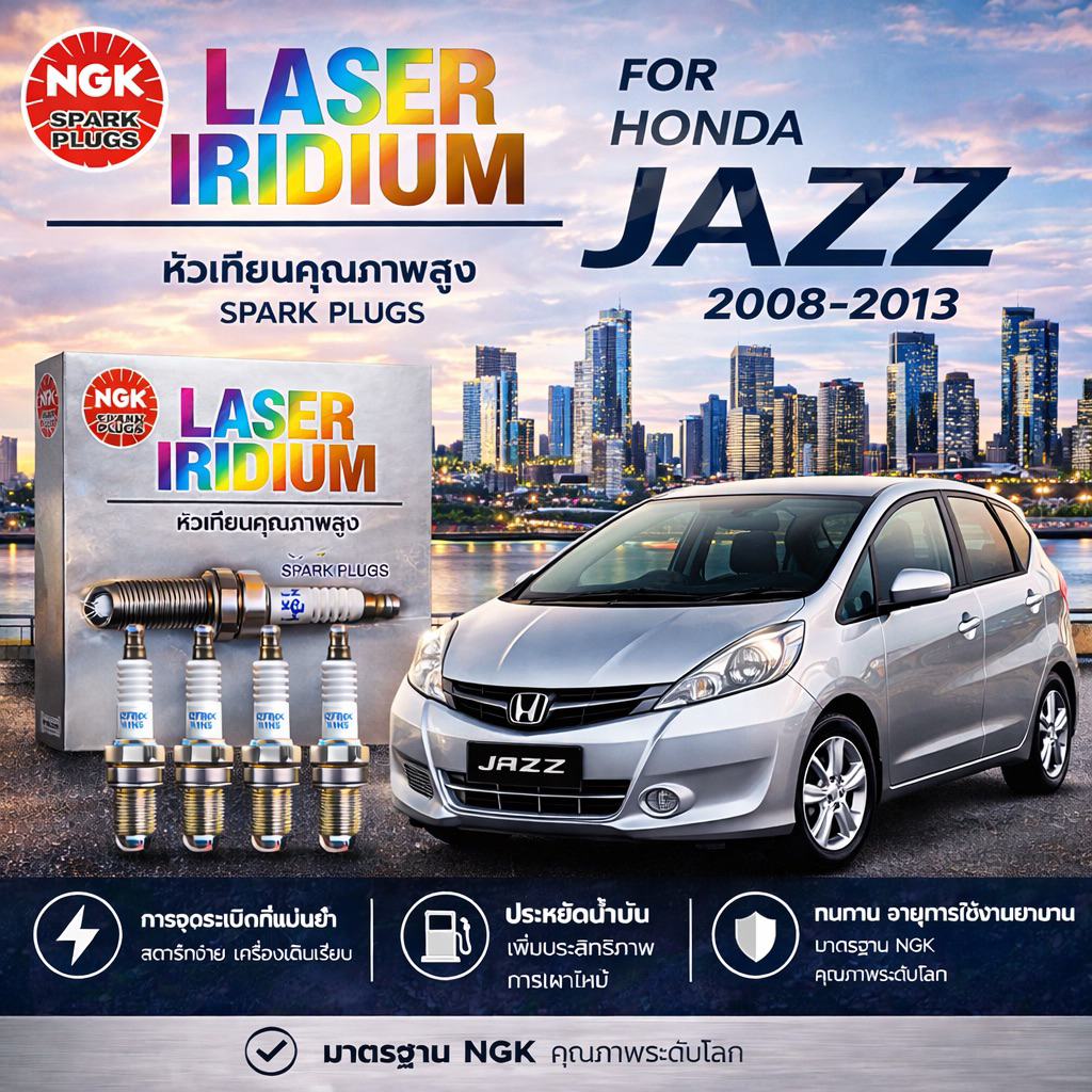 หัวเทียนแท้ 100% LASER lridium ตรงรุ่น Honda  jazz 2008 - 2013 เบอร์ IZFR6K11NS