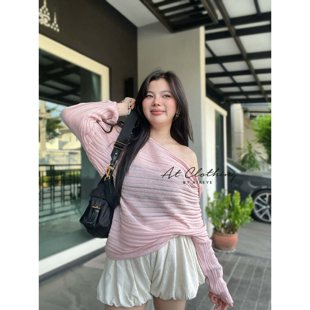 [ รุ่น ไหมพรมเปิดไหล่ ] เสื้อไหมพรมสไตล์สาวเกาหลี ผ้าใส่สบาย