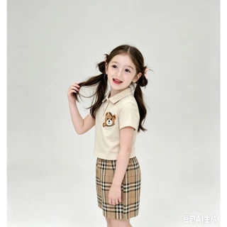 MC259 ชุดเด็กน่ารัก สไตล์เกาหลี เสื้อหมี + กางเกงลายสก็อต พร้อมส่ง