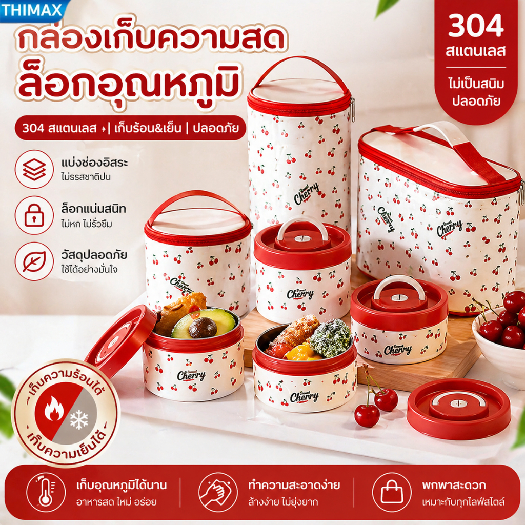 ⚡ปิ่นโต⚡กล่องข้าว 2/3/4 เข้าไมโครเวฟได้ ชั้น กล่องอาหาร เก็บอุณหภูมิได้ SUS304-316กล่องอาหารสแตนเลส ฟรีกระเป่าชุดทันอาหา