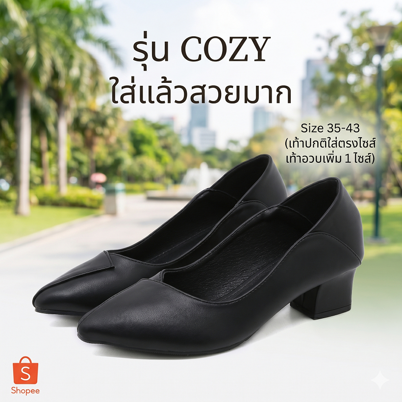 รองเท้าคัทชู รุ่น Cozy ทรงหัวแหลม ส้นสูง 1.8 นิ้ว สวยเสริมบุคลิก เท้าเรียวลดไซส์นะคะ (คัชชู)