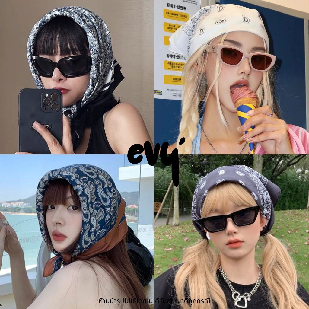 🔥พร้อมส่ง🔥 ผ้าพันคอซาติน ผ้าโพกหัววินเทจ【70x70 ซม】ผ้ามัดผมเกาหลีสไตล์วินเทจ