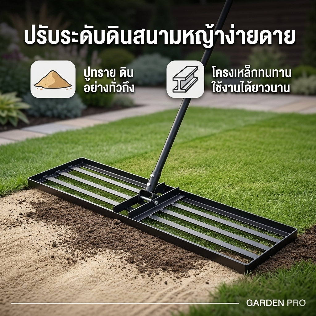 เครื่องปรับระดับสนามหญ้า 304 สแตนเลส แข็งแรง ทนทาน พร้อมด้ามจับ ปรับพื้นดินง่าย สำหรับสวนและสนามหญ้า