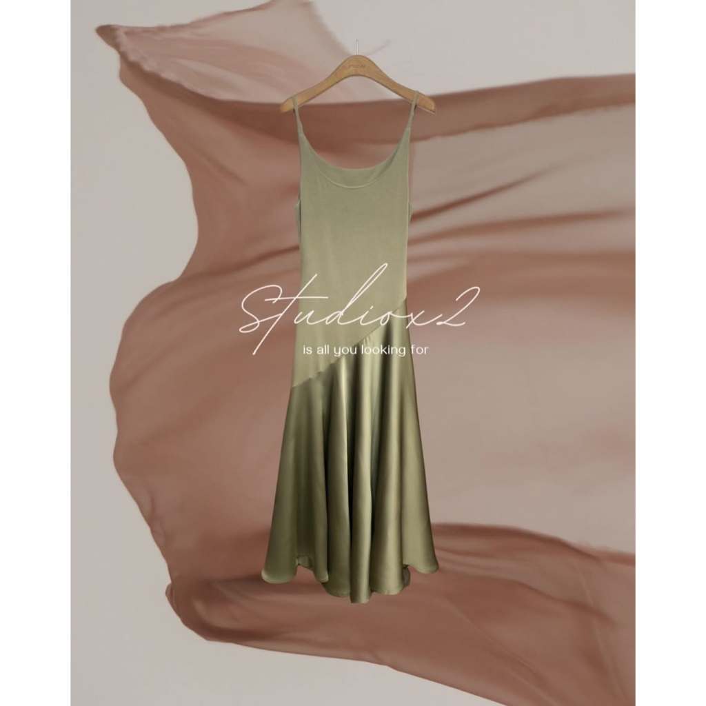 STUDIOX2 - 2 Layer Satin Maxi dress  size 1 สี เขียว สินค้าใหม่