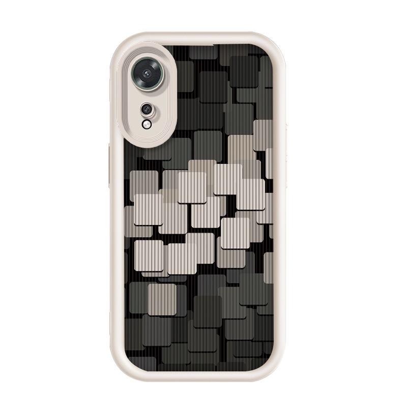 เข้ากันได้ Oppo A38/Oppo A18-4G,กรณีโทรศัพท์แบบไม่ชนกัน Morandi Grey Geometry Cube