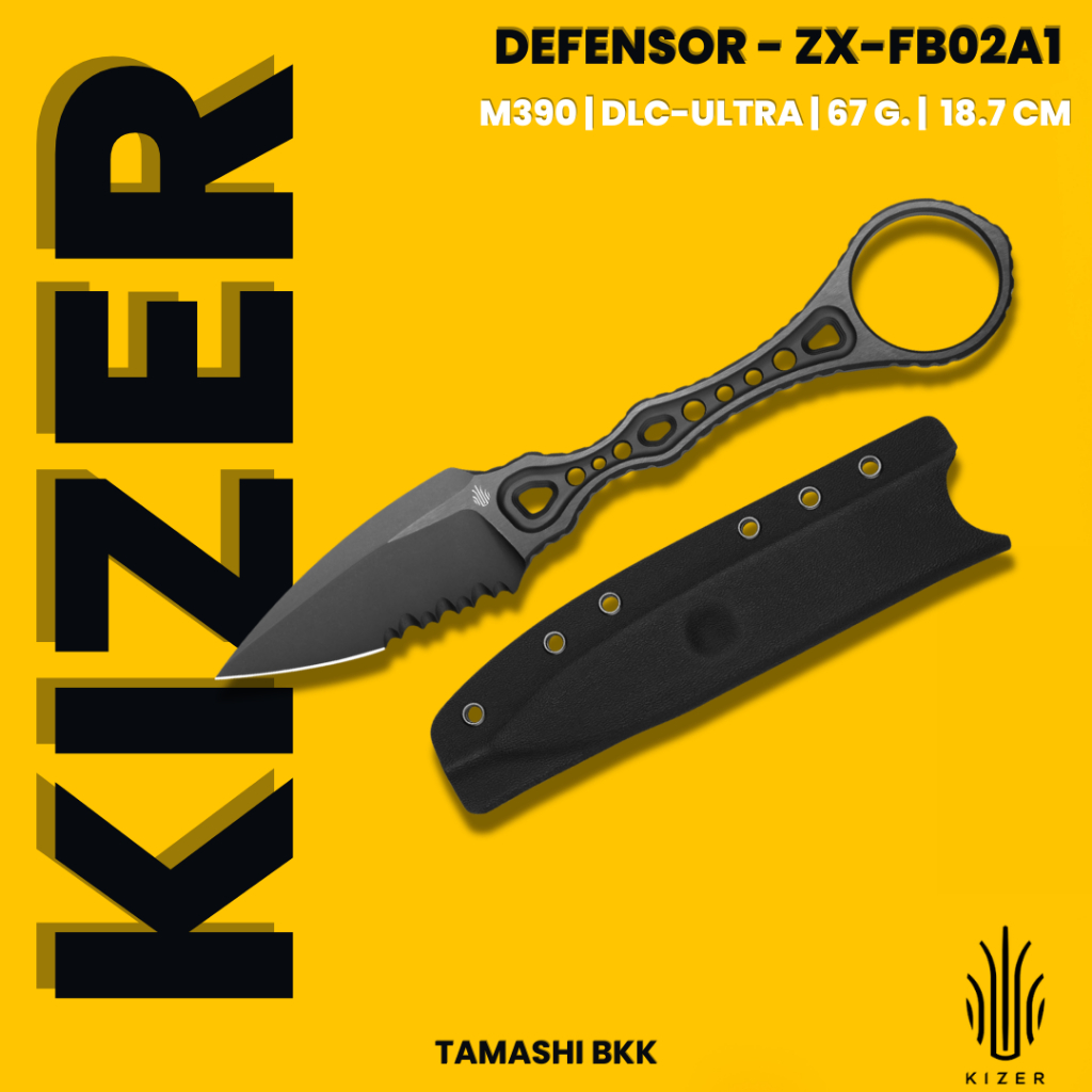 มีดพับ KIZER l Defensor | M390 | DLC-Ultra | ZX-FB02A1 l ร้านมีดแท้ Tamashi BKK