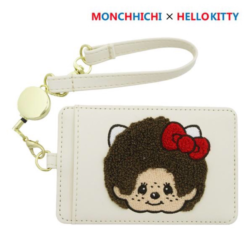 [พร้อมส่ง🇹🇭] กระเป๋าใส่การ์ด/บัตร Monchhichi x Hello Kitty พร้อมสายคล้องยืดหดได้