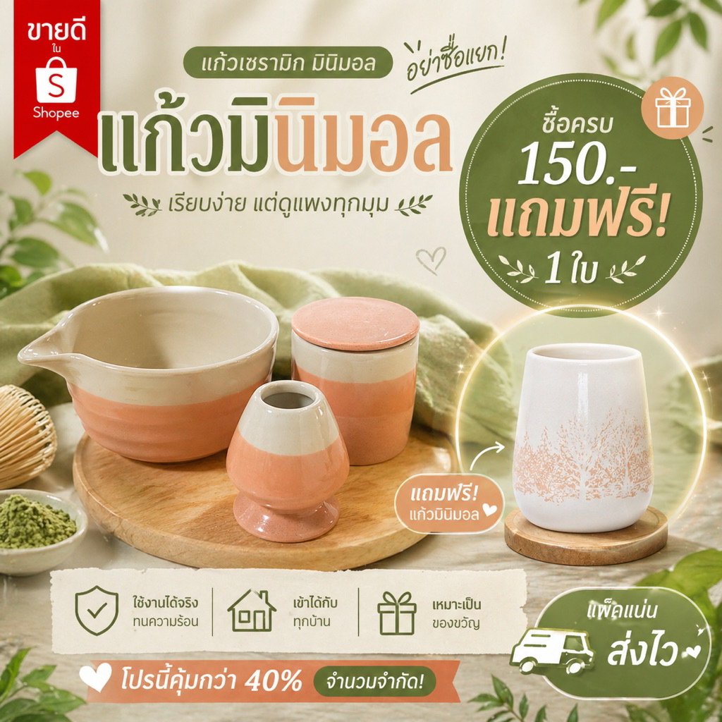 ถ้วยมัทฉะ ปทุมมา( Handmade ) ปากถ้วยกว้าง 5 นิ้ว โปรแถมแก้วแบรนด์1ใบ(ทักแชทเพื่อรับแก้ว)