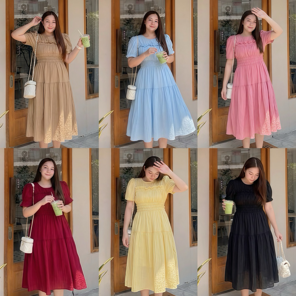 ♥️เตรียมจัดส่ง1-2วัน♥️ 🩵🩷เดรสยาวสไตล์ลูกคุณหนูสุดน่ารัก งานผ้าสีพื้น สวยเรียบหรูดูแพงมาก ใส่เที่ยวใส่ออกงานได้ค่ะ🩷🩵🤎
