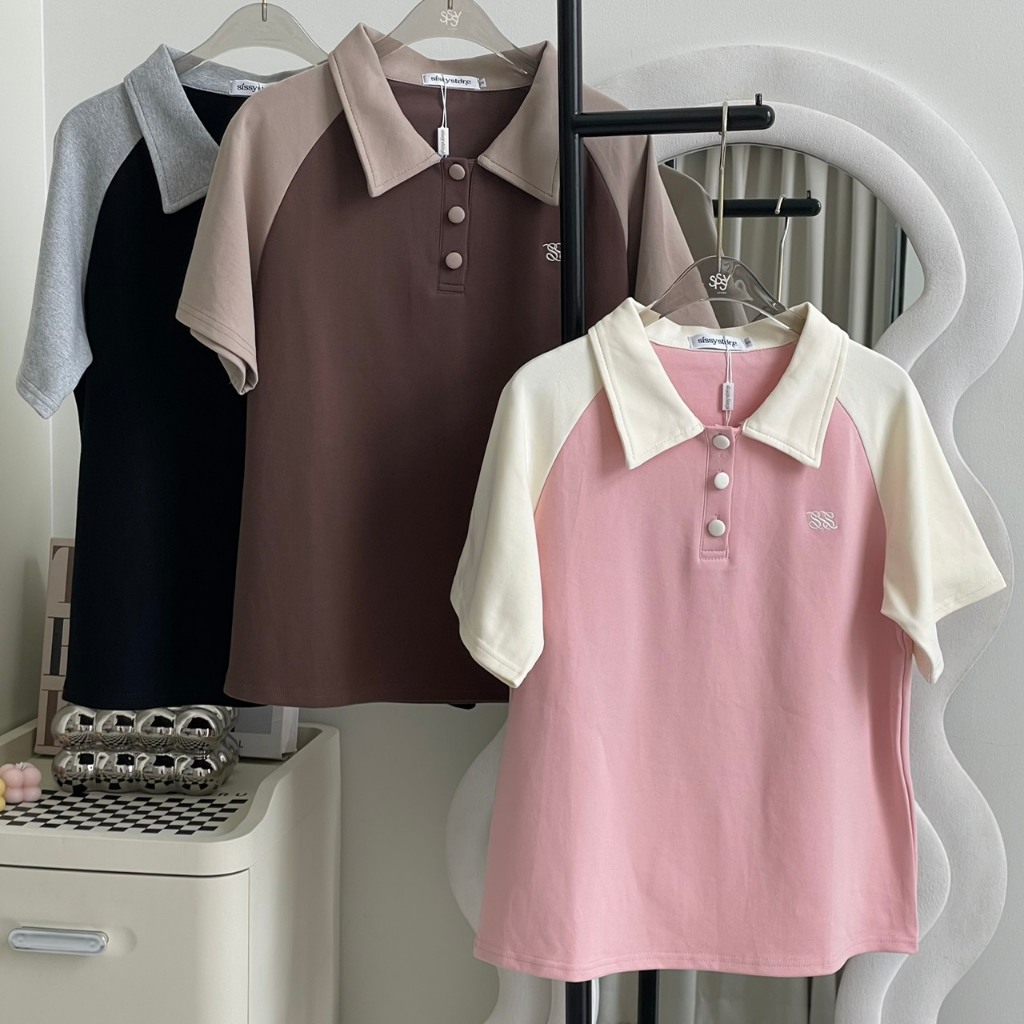 SISSY : เสื้อแขนสั้นโปโล  คอปกทูโทน (S–XXL) ดีไซน์น่ารัก สดใส ใส่สบาย ลุคสุภาพมีสไตล์