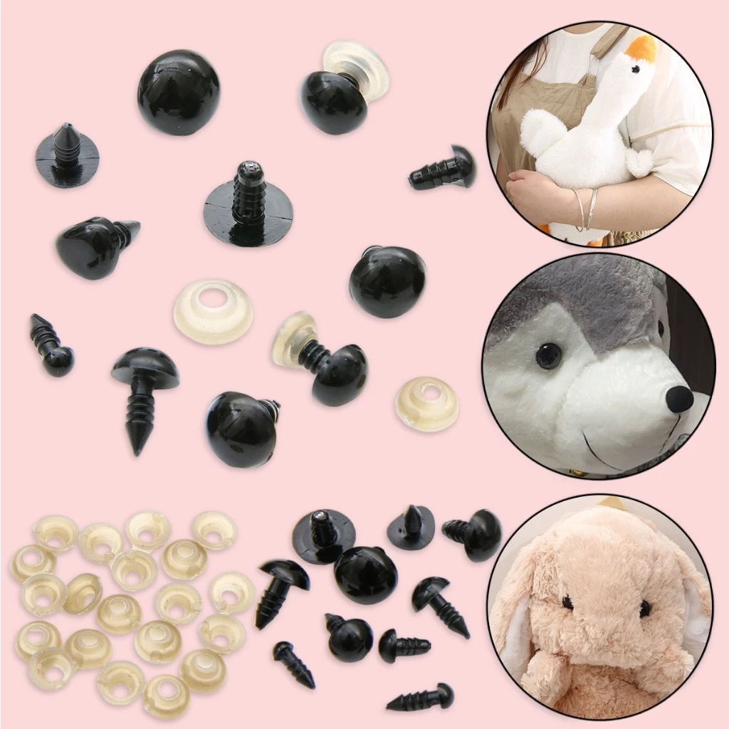 ตาปลาสติกดำ 230ชิ้น 5-14mm อุปกรณ์DIY ตาปลอดภัย สำหรับตุ๊กตาหมี ของเล่นนุ่ม สัตว์ ตุ๊กตา