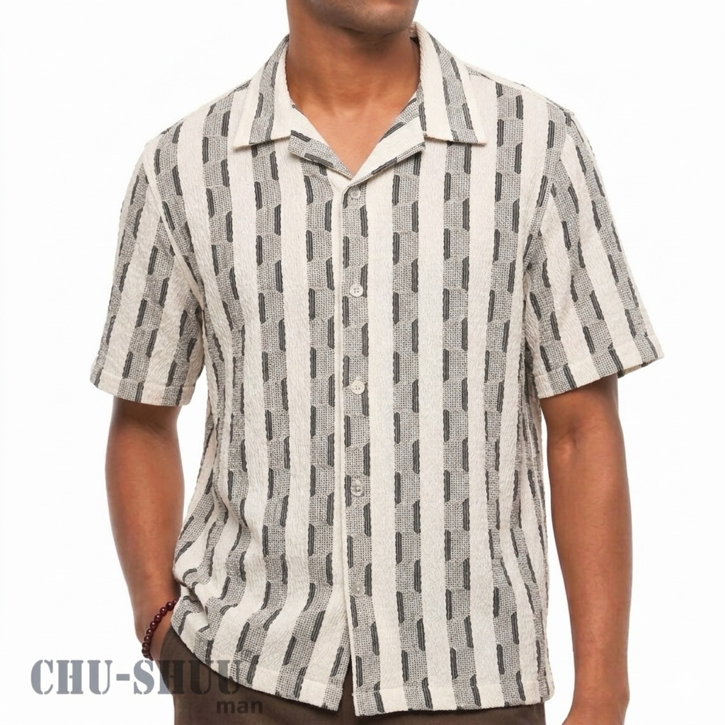 CHU-SHUUmanเสื้อฮาวายแขนสั้นผ้าถัก