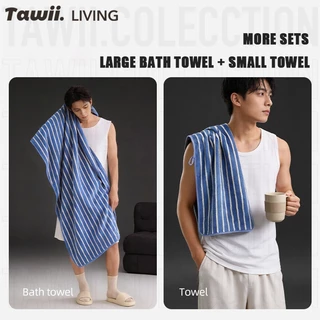 Tawii. ผ้าเช็ดตัว ซึมซับได้ดีเยี่ยม ลายทาง ผ้าเช็ดตัวผืนใหญ่ แห้งไว ผ้าขนหนู 70*140CM