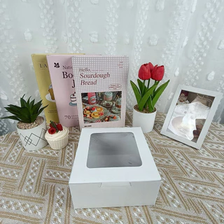 กล่องเค้กครึ่งปอนด์ ทรงปกติ ขาวหลังเทา (100ใบ/แพ็ค)