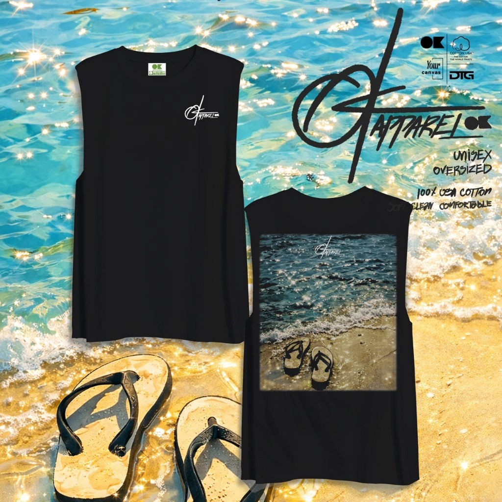 OK Apparel เสื้อยืดคอกลมแขนกุด ลาย หาดทราย Oversize Cotton USAคุ้มสุด!