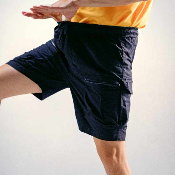 era-won กางเกงขาสั้นขอบยางยืดมีกระเป๋าข้าง CARGO SHORTS OXFORD  สี กรม