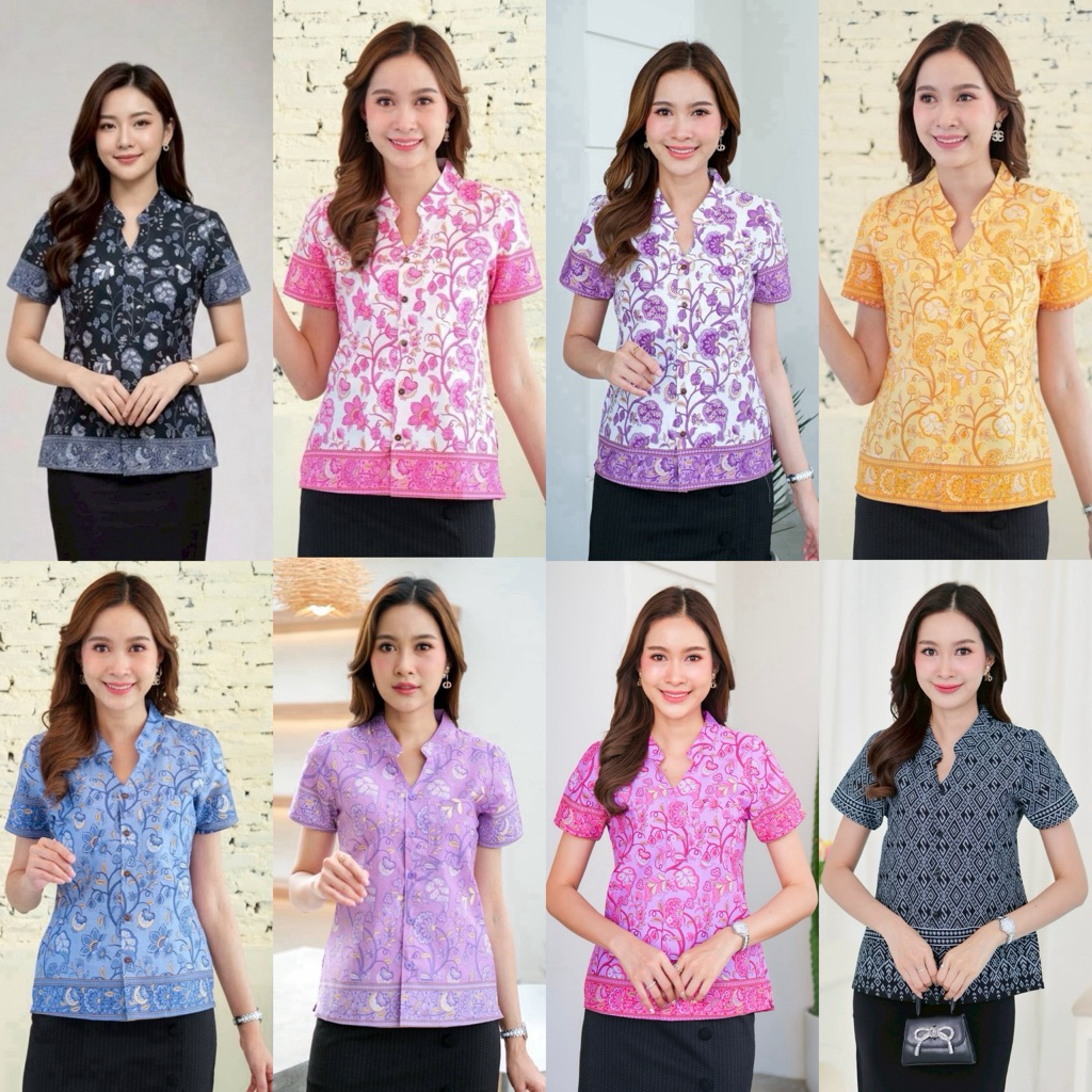 เสื้อคอจีนปาเต๊ะลายใหม่ ทรงสวย หวาน
