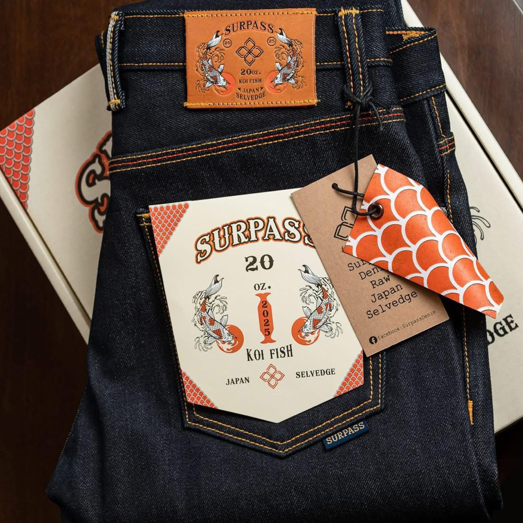 SurpassDenim20ozกางเกงผู้ชายindigoริมแดงมีทรงกะบอกเล็กและกะบอกตรง