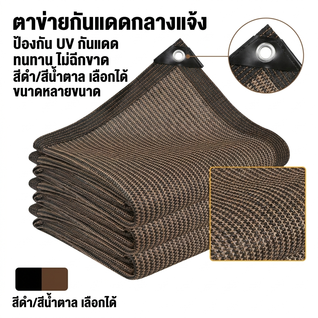 ตาข่ายกันแดดกลางแจ้ง สีดำ/สีน้ำตาล ขนาด 3×6 ถึง 8×10ม. เหมาะสำหรับสวน ลานบ้าน รถยนต์ ร้านอาหาร ป้องกันแดด ลดความร้อน แข็