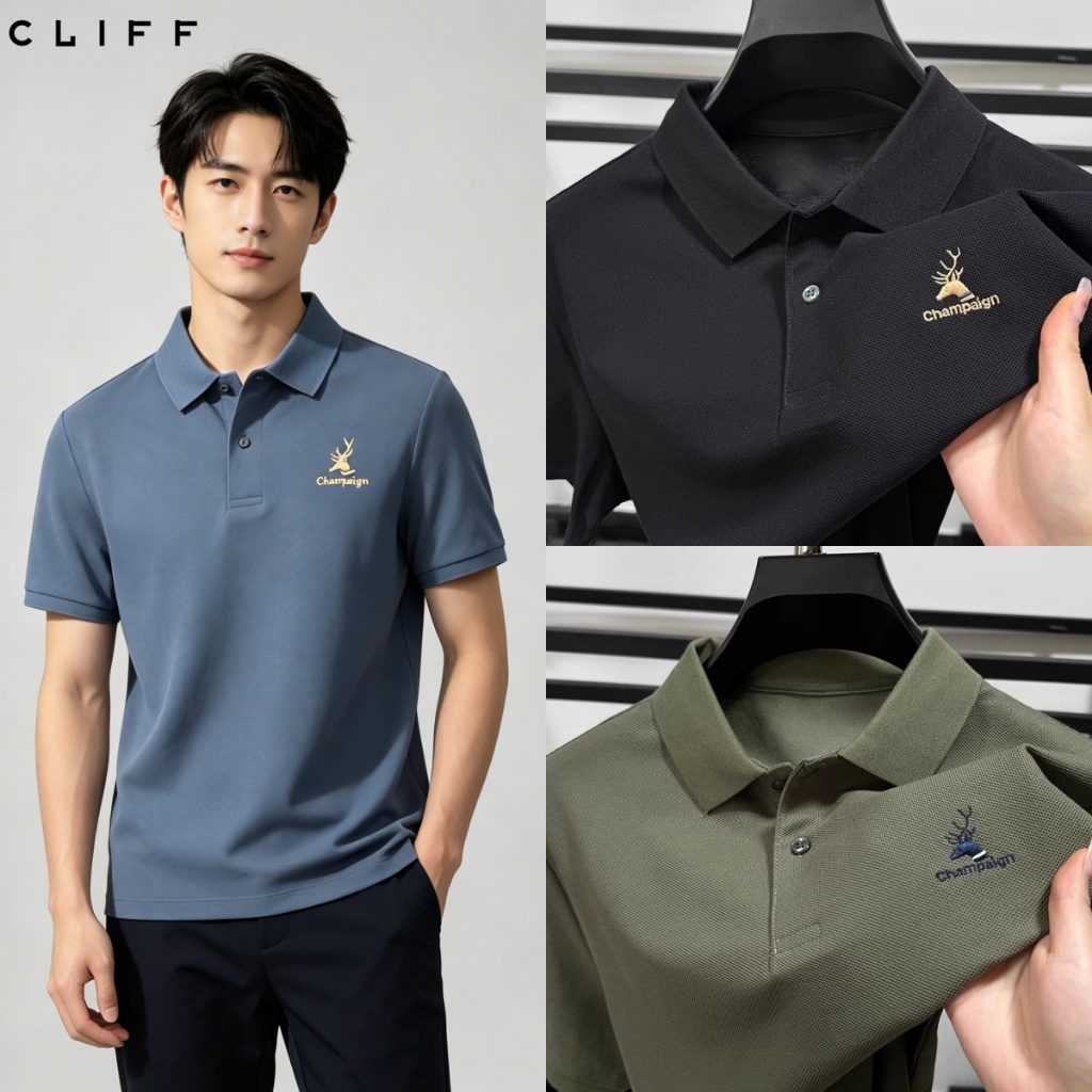 CLIFF เสื้อโปโลผู้ชาย เสื้อยืดแขนสั้น ลำลองระบายอากาศ สไตล์ผู้ใหญ่ รุ่นใหม่