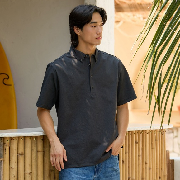 TAKEO KIKUCHI เสื้อโปโล SOLOTEX MELANGE CHIDORI PULLOVER SHIRT