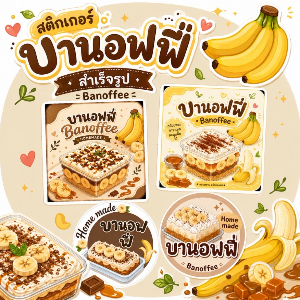 สติกเกอร์บานอฟฟี่ โลโก้ ฉลากสินค้าสำเร็จรูป