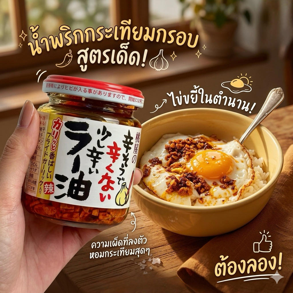 ‼️ของใหม่จากญี่ปุ่น‼️Momoya Mildly Spicy Chili Oil น้ำพริกกระเทียม+หอมทอดกรอบในน้ำมัน ทานกับอะไรก็อร่อย
