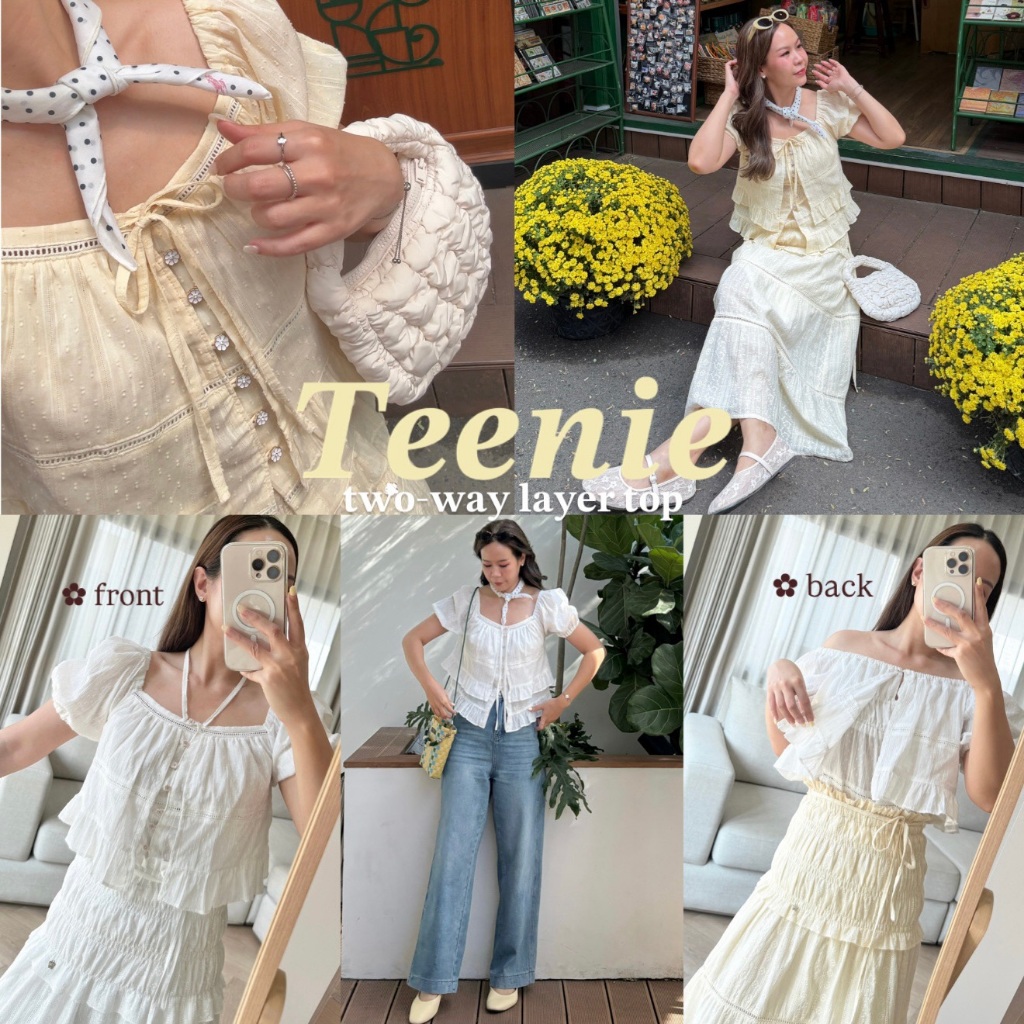 janunstudio • TEENIE two-way layer top 2 สี (เสื้อน้องทีนนี่) - เสื้อระบาย ใส่ได้ 2 ฝั่ง กระดุมดอกไม้ ผูกโบว์ได้
