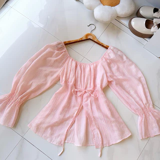เสื้อแขนยาว( อก 32-44 )ผ่าหน้าผ้าโรซี่สวย