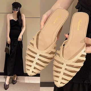พร้อมส่ง【5209】 รองเท้าคัทชูส้นแบนหัวแหลมเปิดส้นเท้า เท้ายาวใส่ได้ ควร+1เพิ่มจะได้ไม่คับ tobo
