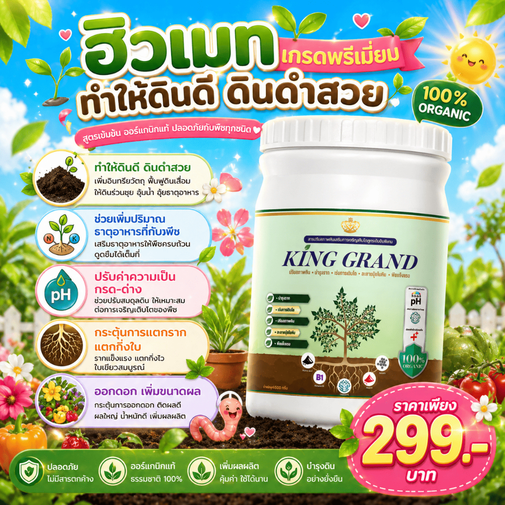 ฮิวมิกเกรดพรีเมี่ยม ดินดำสวย ช่วยเพิ่มปริมาณธาตุอาหารที่กับพืช ปรับค่าความเป็นกรด-ด่าง แตกราก 500g