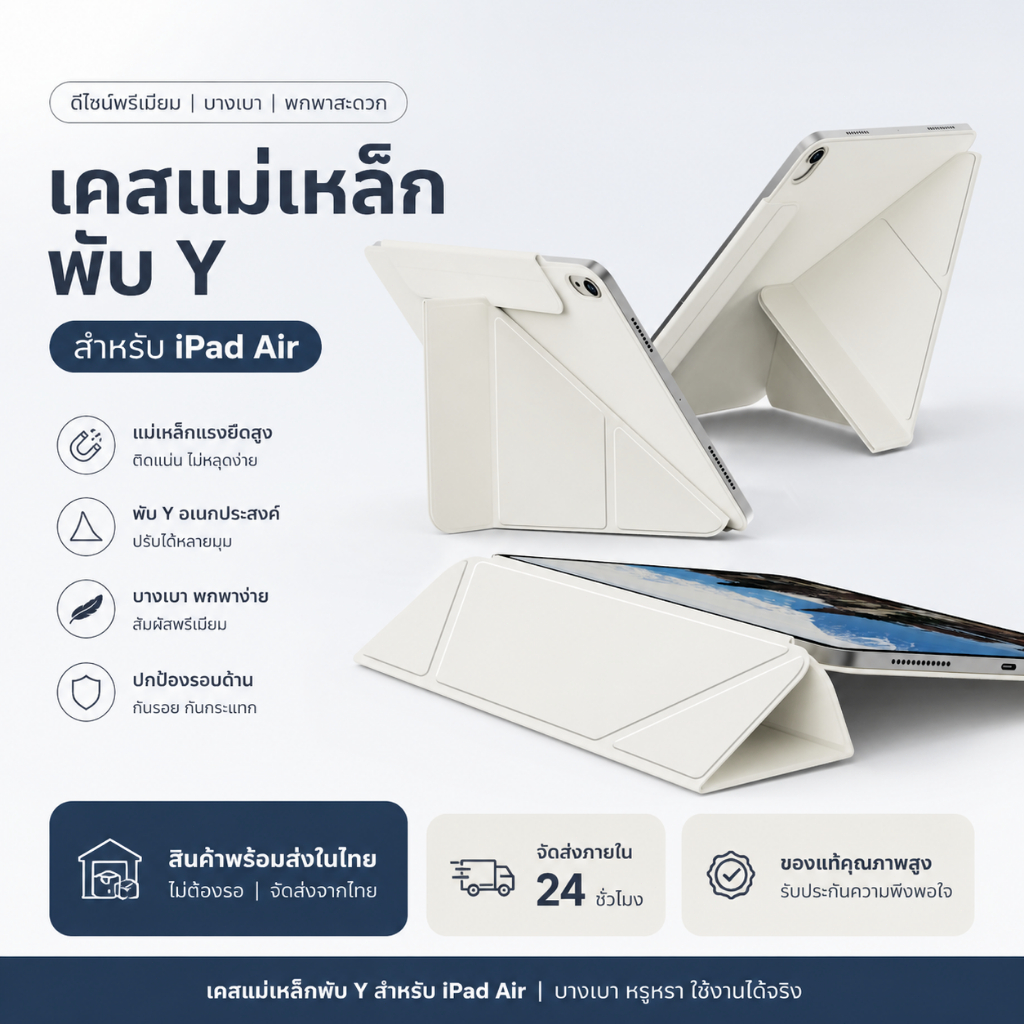GKABXY เคสไอแพด 2-in-1 พับแบบ Y (Y-Fold) ถอดแยกได้ เคส สำหรับ iPad Air 6/7/8(M2/M3/M4) 11" Air 4/5th