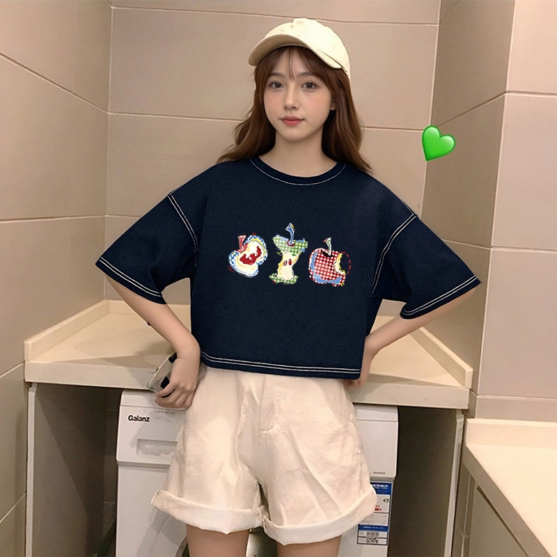 เสื้อครอปสาวอวบน่ารัก oversize เสื้อผ้าคนอ้วนไซส์ใหญ่ เสื้อยืดลําลองทรงหลวมสไตล์เกาหลี ผู้หญิงแฟชั่นมาใหม่สวยๆ ลายวินเทจ