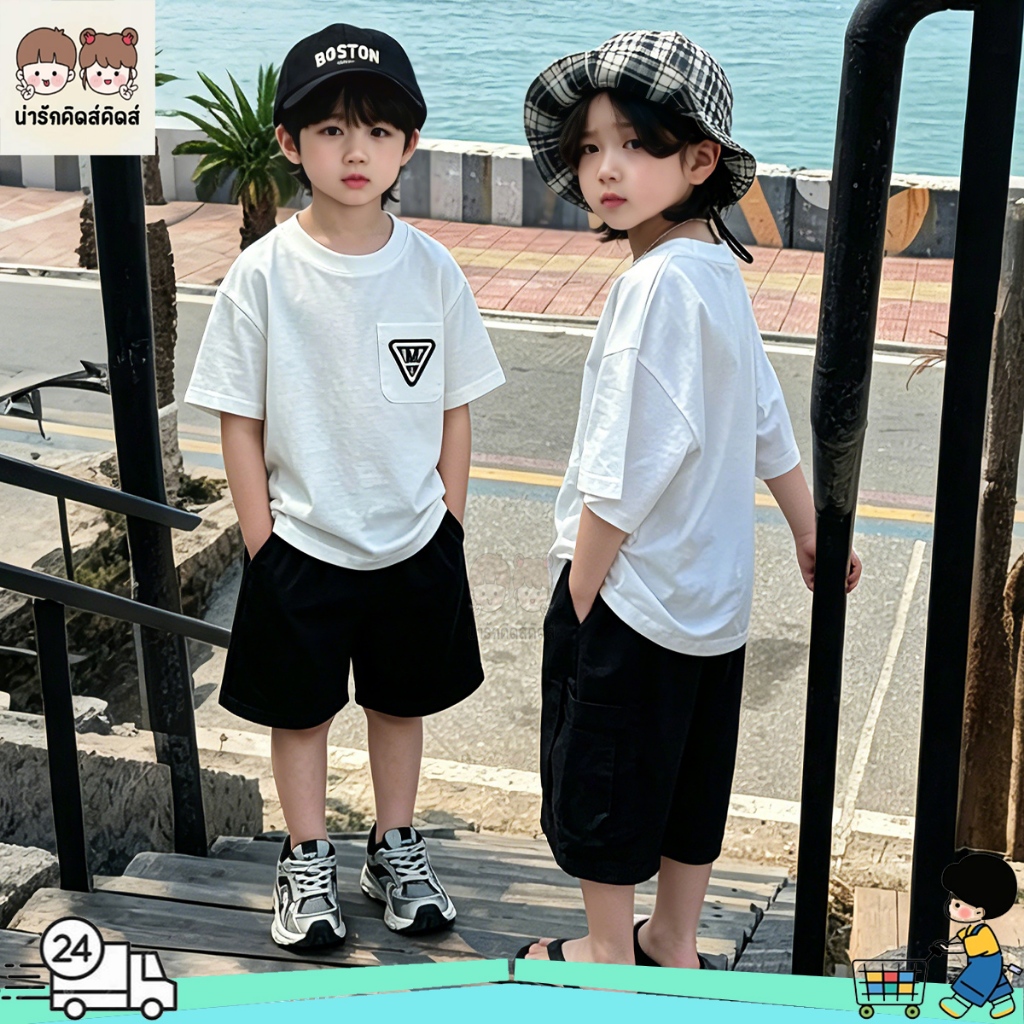 ชุดเสื้อแขนสั้นเด็ก ชุดเด็กสไตล์กีฬา แขนสั้นขาสั้น ระบายอากาศได้ดี สีสดใส ใส่สบาย