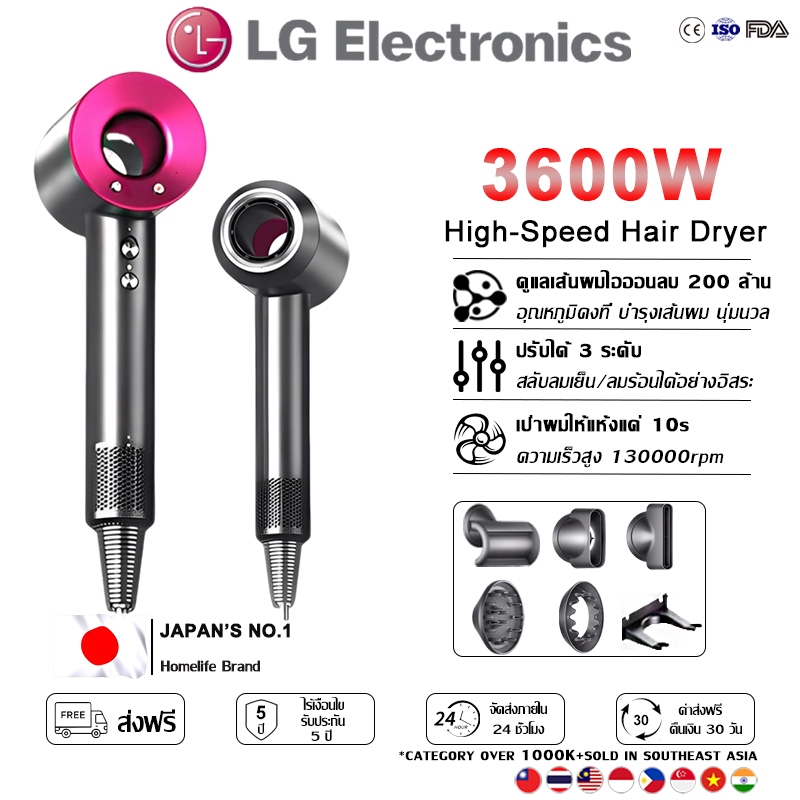 【รับประกัน 5ปี】ไดร์เป่าผม 3600W ฟรีหัวลม5 หัว ช่องรลมออกขนาดใหญ่ เรียบเนียนไร้พันกัน ไดเป่าผม Hair Dryer